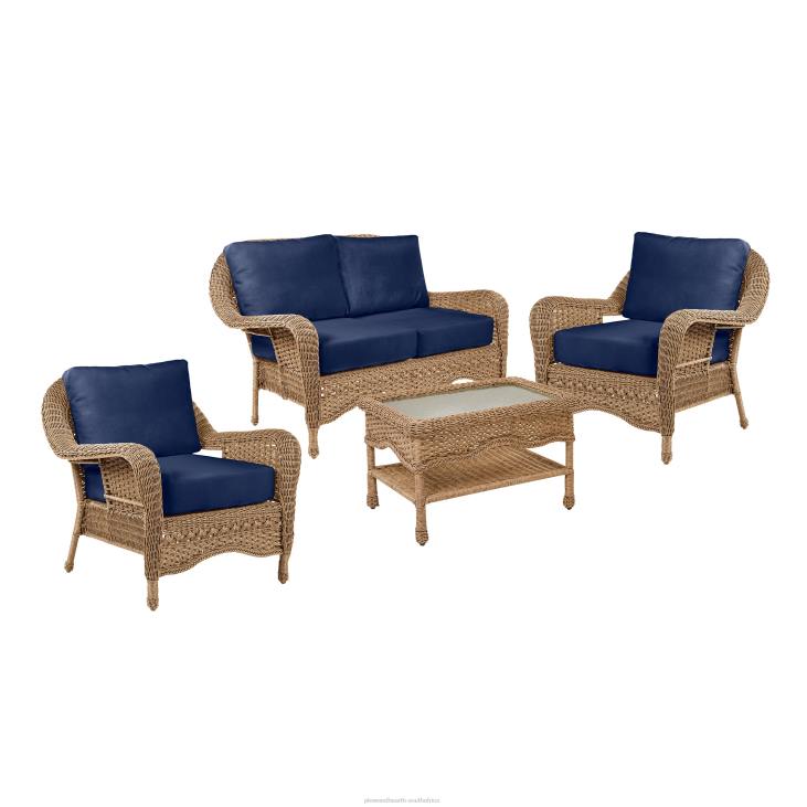 Furniture Plow & Hearth Prospect Hill Outdoor Wicker Deep Seating Love Seat Set with Cushions - Cloud White with Midnight Navy Cushions NFLB3261