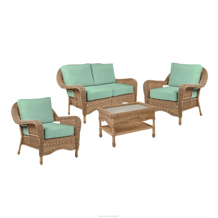 Furniture Plow & Hearth Prospect Hill Outdoor Wicker Deep Seating Love Seat Set with Cushions - Cloud White with Midnight Navy Cushions NFLB3261