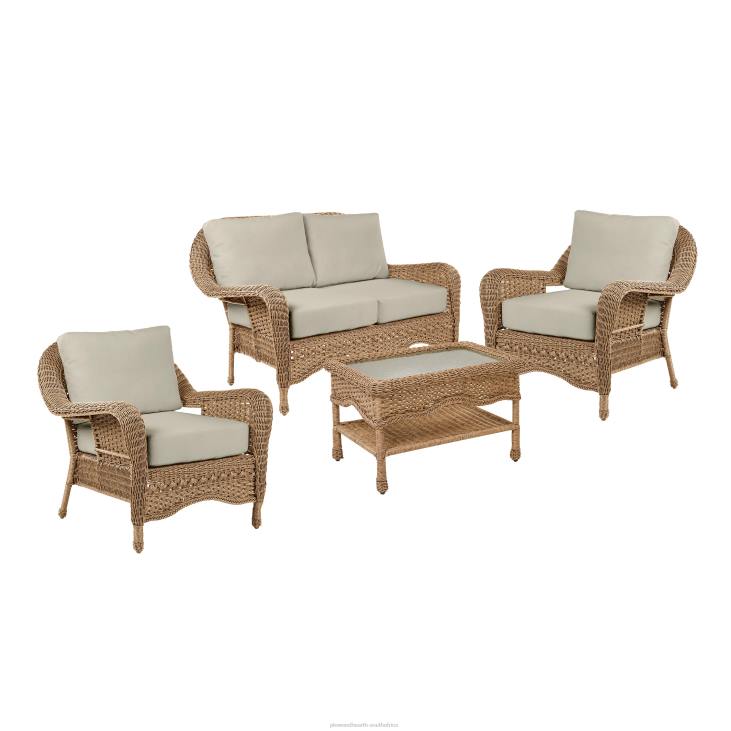 Furniture Plow & Hearth Prospect Hill Outdoor Wicker Deep Seating Love Seat Set with Cushions - Cloud White with Midnight Navy Cushions NFLB3261