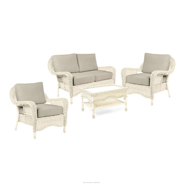 Furniture Plow & Hearth Prospect Hill Outdoor Wicker Deep Seating Love Seat Set with Cushions - Cloud White with Midnight Navy Cushions NFLB3261