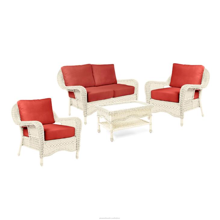Furniture Plow & Hearth Prospect Hill Outdoor Wicker Deep Seating Love Seat Set with Cushions - Cloud White with Midnight Navy Cushions NFLB3261