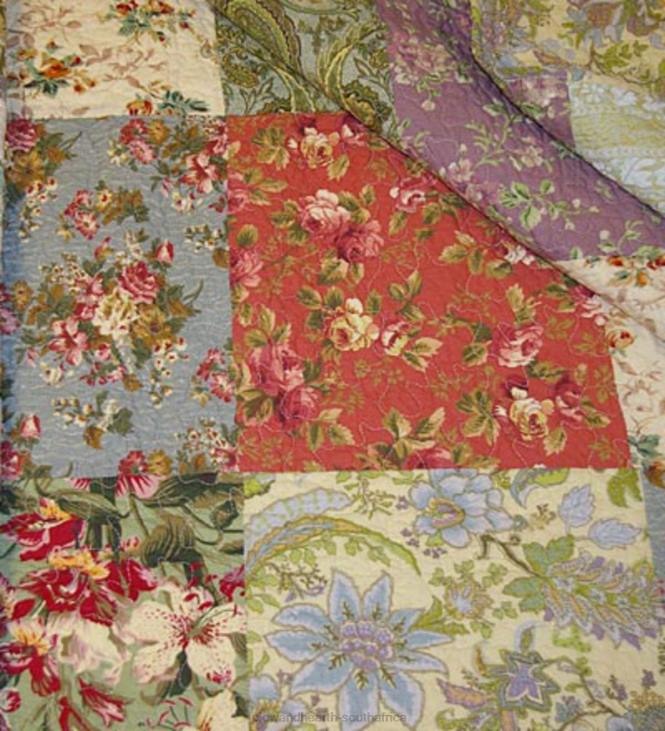 Houseware Plow & Hearth Cotton Wildflower Patchwork Block Reversible Bedspread And Shams NFLB2668