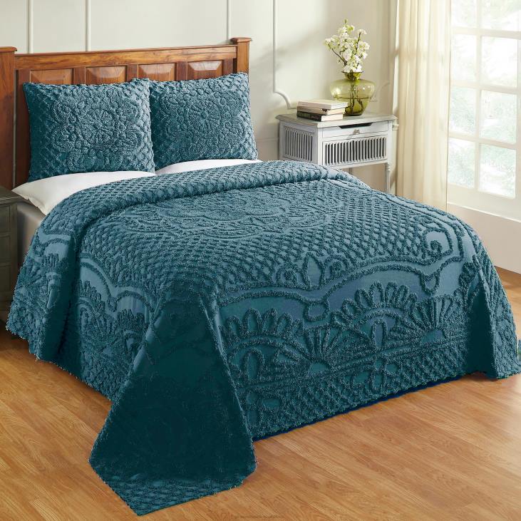Houseware Plow & Hearth Jeanine Tufted Cotton Chenille Bedspread with Shams Set - Blue - Full NFLB2651