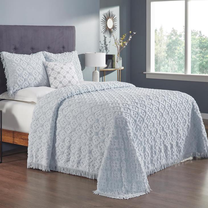 Houseware Plow & Hearth Josie Tufted Cotton Chenille Bedspread with Shams Set - Blue - King NFLB2656