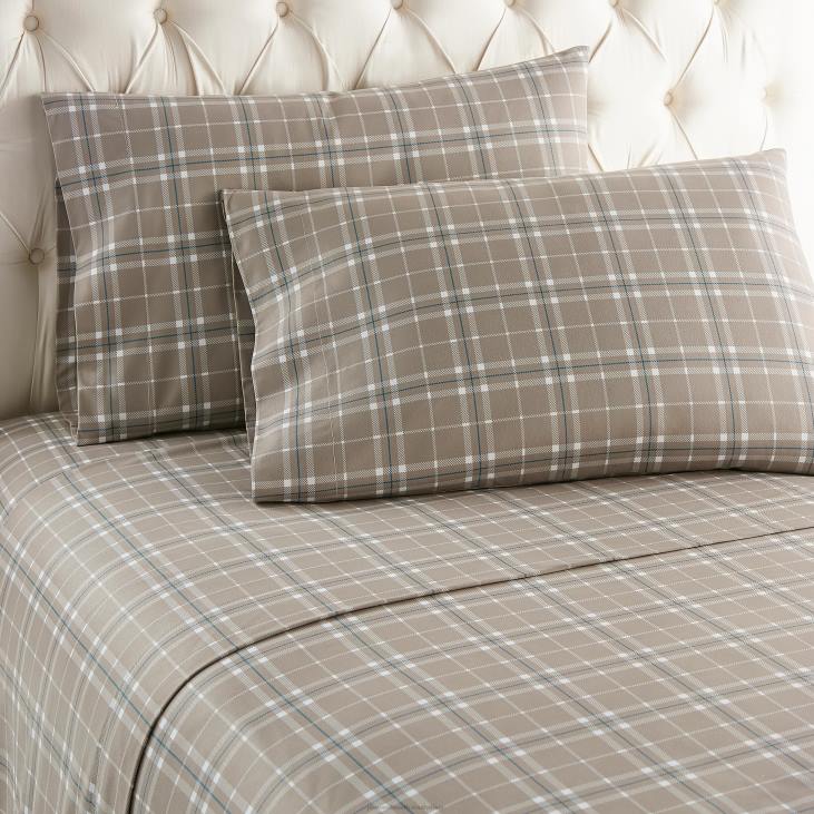 Houseware Plow & Hearth Printed Micro Flannel Sheet Set - Bark Plaid - Full NFLB2686