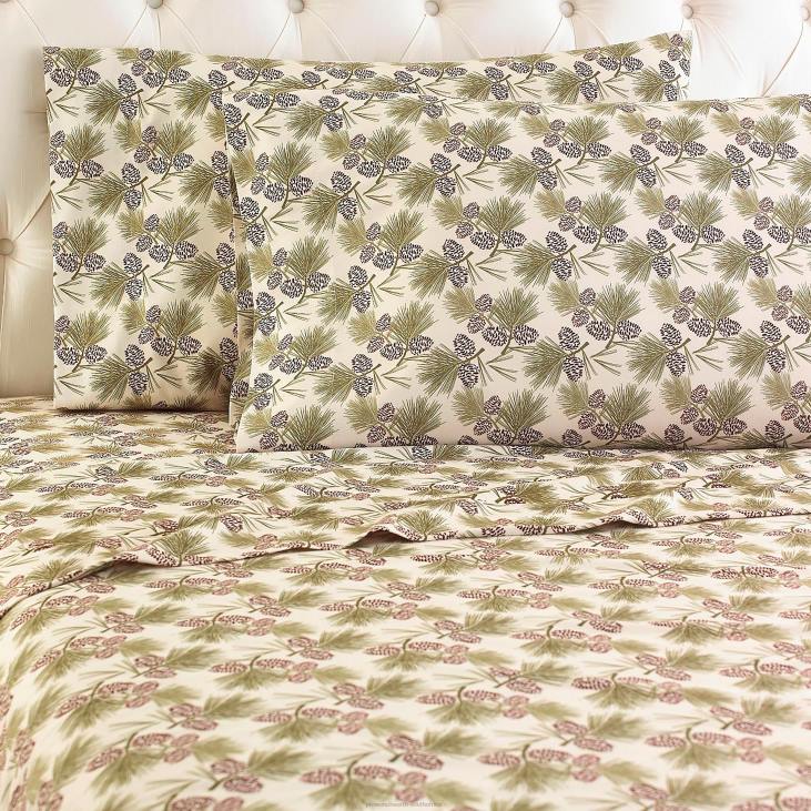 Houseware Plow & Hearth Printed Micro Flannel Sheet Set - Bark Plaid - Full NFLB2686