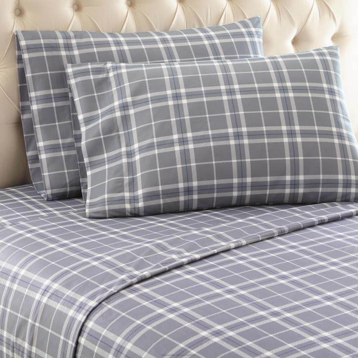 Houseware Plow & Hearth Printed Micro Flannel Sheet Set - Bark Plaid - Full NFLB2686