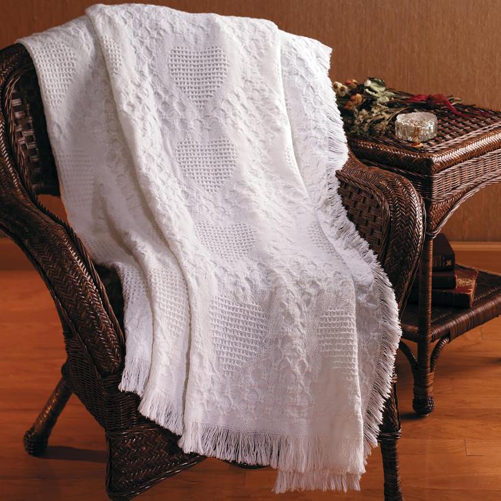 Houseware Plow & Hearth Basket Weave Cotton Heart Throw - White NFLB2691