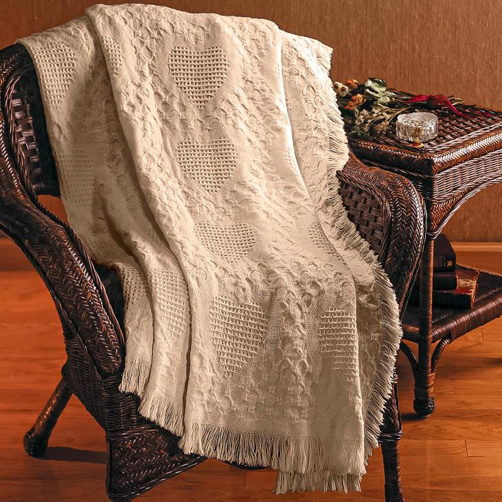 Houseware Plow & Hearth Basket Weave Cotton Heart Throw - White NFLB2691