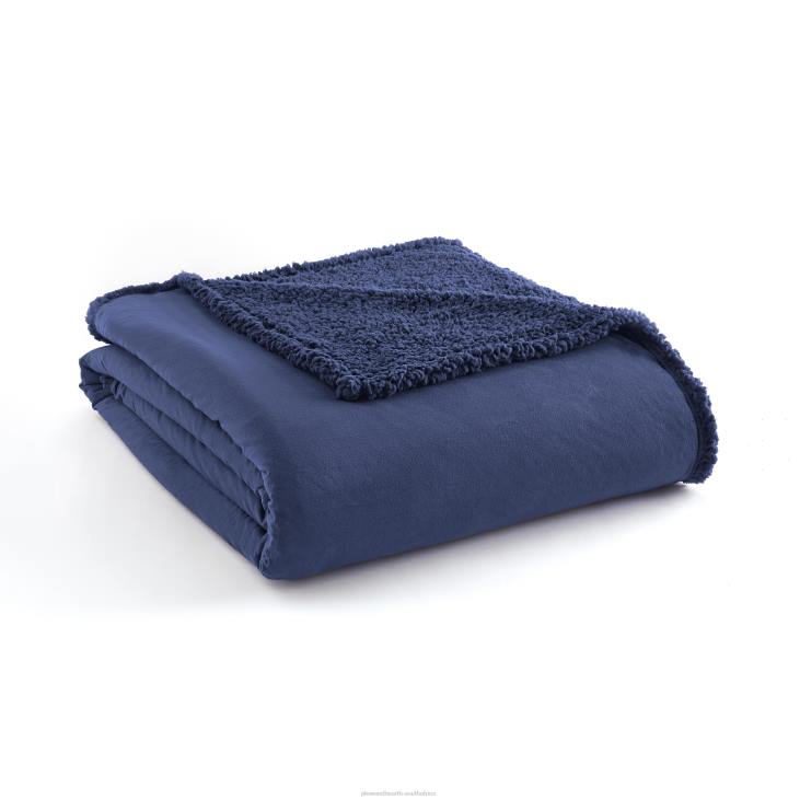 Houseware Plow & Hearth Reversible Solid Micro Flannel Sherpa Blanket - Blue - Twin NFLB2690