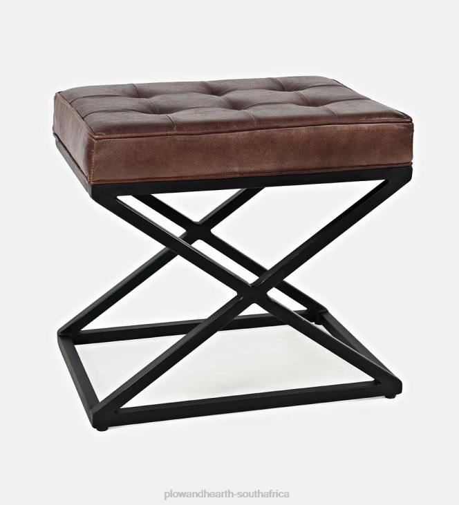 Houseware Plow & Hearth Henry Leather and Steel Ottoman - Dark Sienna NFLB2062