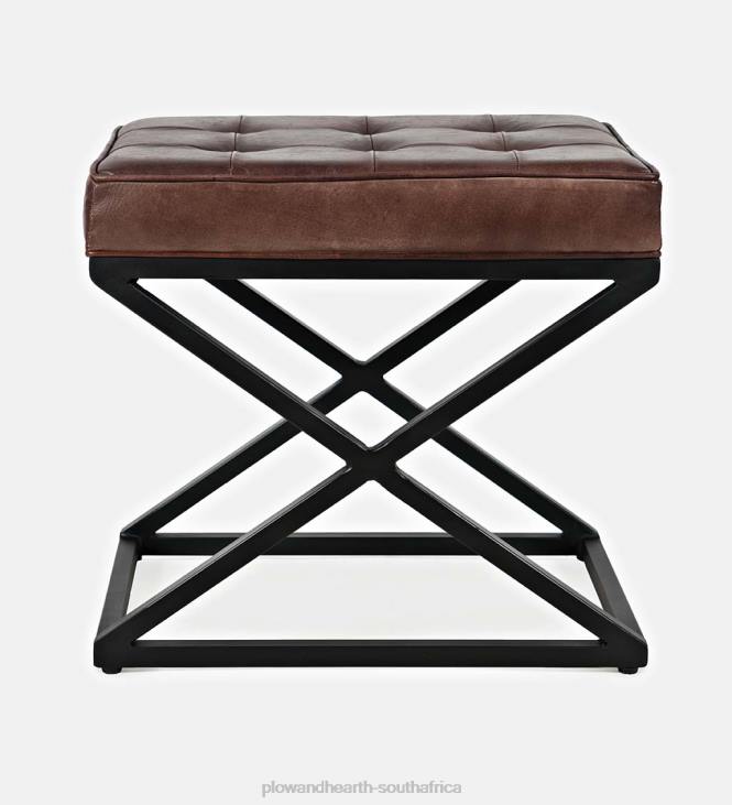 Houseware Plow & Hearth Henry Leather and Steel Ottoman - Dark Sienna NFLB2062