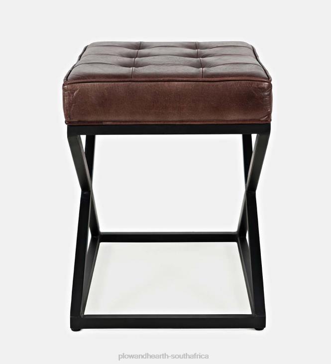 Houseware Plow & Hearth Henry Leather and Steel Ottoman - Dark Sienna NFLB2062