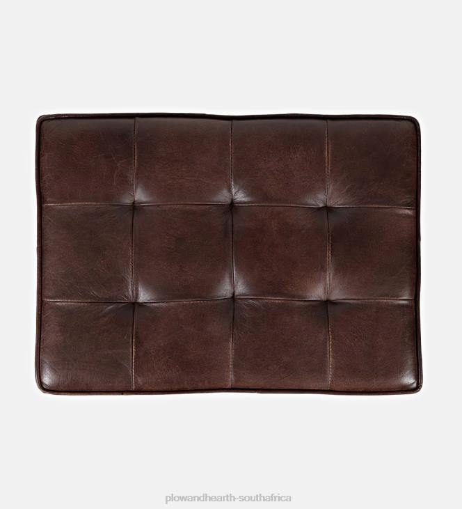 Houseware Plow & Hearth Henry Leather and Steel Ottoman - Dark Sienna NFLB2062