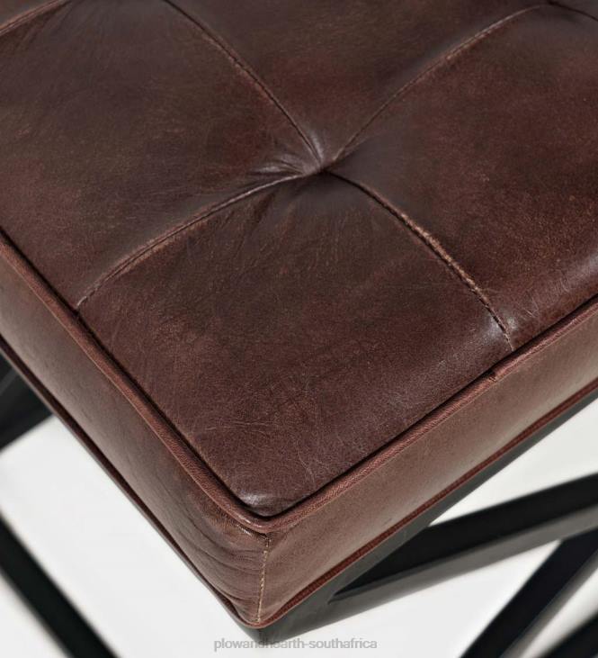 Houseware Plow & Hearth Henry Leather and Steel Ottoman - Dark Sienna NFLB2062