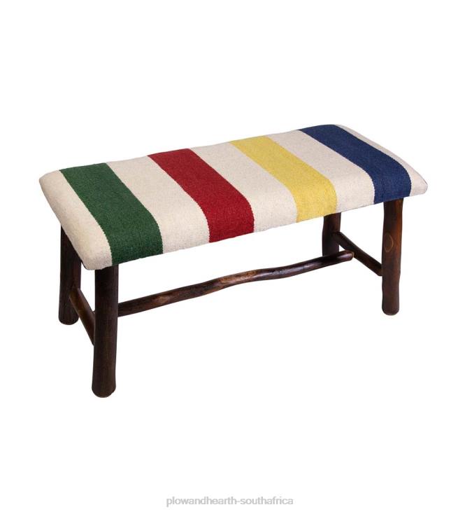 Houseware Plow & Hearth Medium Colorblock Hand-Hooked Wool and Hickory Bench NFLB2075
