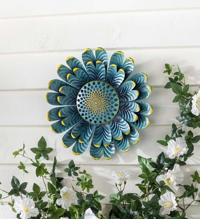 Houseware Plow & Hearth Blue Flower Distressed Metal Wall Art NFLB1590