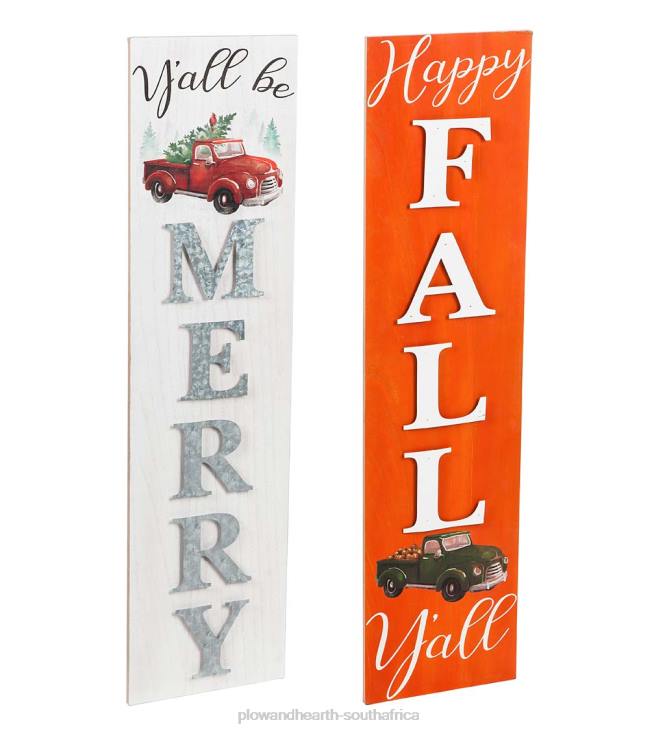 Houseware Plow & Hearth Double-Sided Fall/Holiday Greeting Wooden Standing Porch Leaner NFLB1490