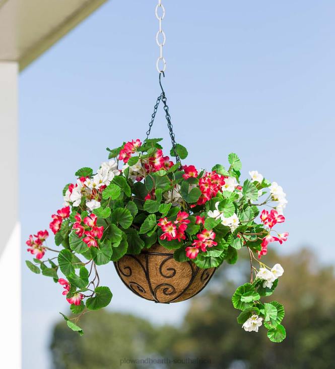 Houseware Plow & Hearth Everlasting Faux Red and White Geranium Hanging Basket NFLB1571