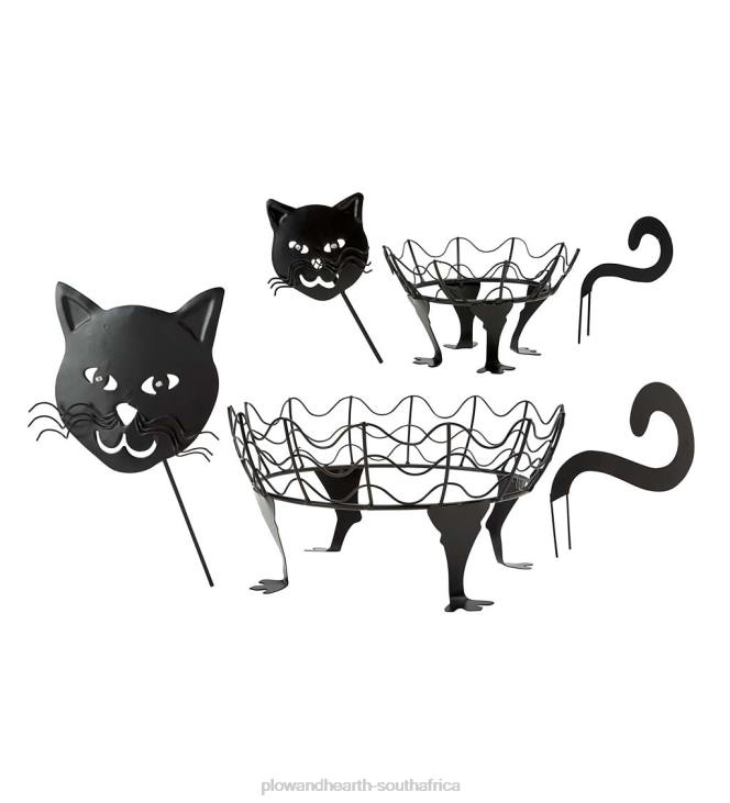 Houseware Plow & Hearth Halloween Cat Pumpkin Holders with Green LED Eyes, Set of 2 - Cat NFLB1480