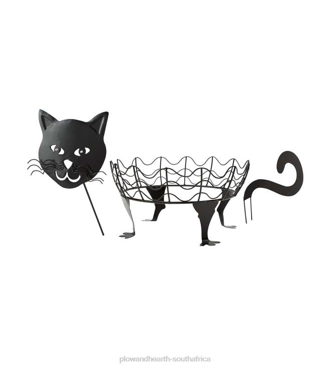 Houseware Plow & Hearth Halloween Cat Pumpkin Holders with Green LED Eyes, Set of 2 - Cat NFLB1480