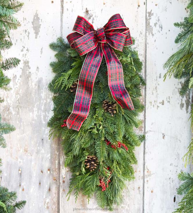 Houseware Plow & Hearth Holiday Woodland Evergreens Door Swag With Bow NFLB1475