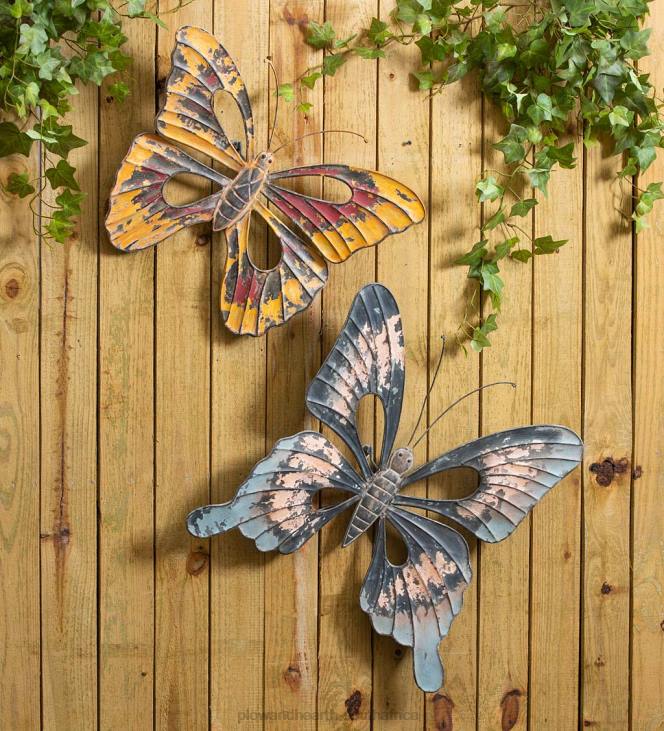 Houseware Plow & Hearth Indoor/Outdoor Metal Butterfly Wall Art, Set of 2 NFLB1515