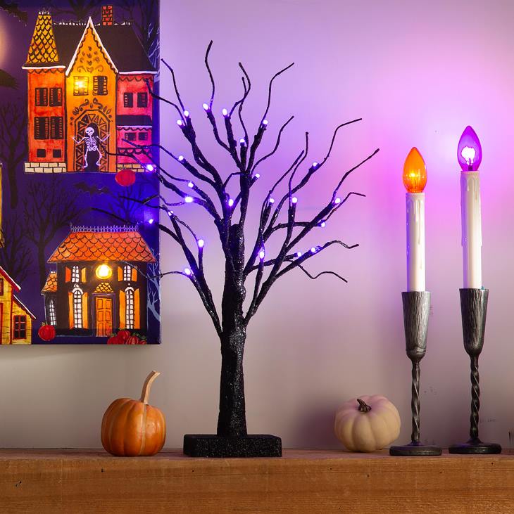 Houseware Plow & Hearth Tabletop Halloween Tree with Purple LED Lights NFLB1561