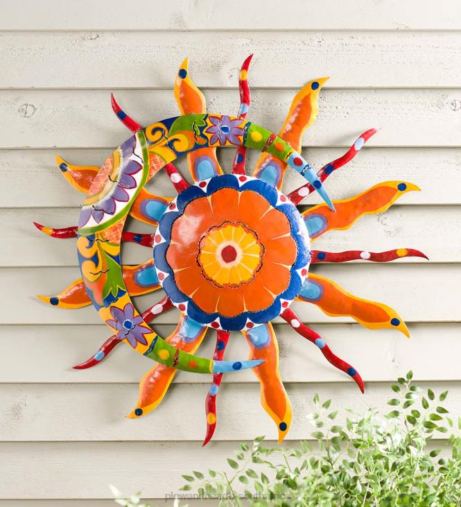 Houseware Plow & Hearth Talavera Sun and Moon Painted Metal Wall Art NFLB1500