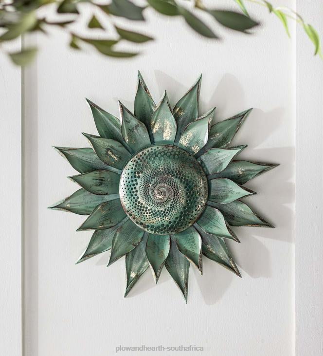 Houseware Plow & Hearth Teal Succulent Distressed Metal Wall Art NFLB1502