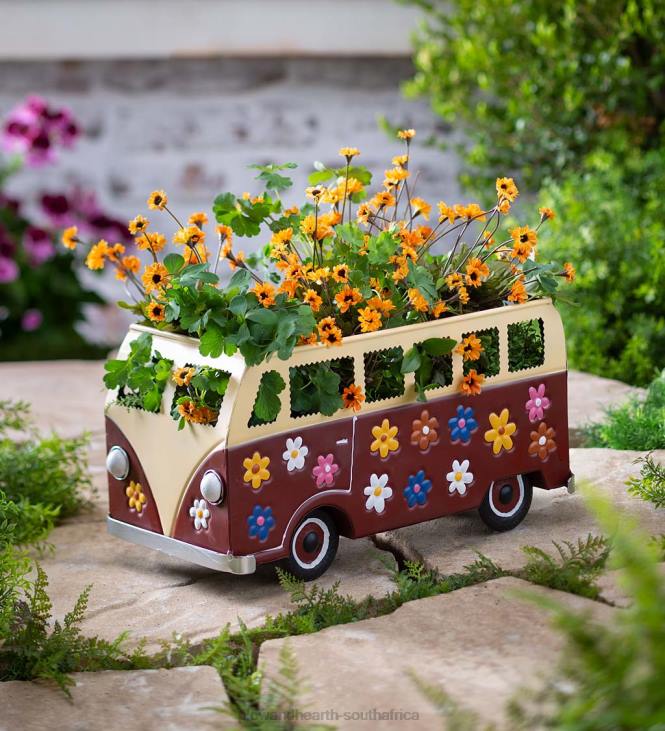 Houseware Plow & Hearth Vintage Style Flower Power Miniature Bus Garden Planter - Red NFLB1542