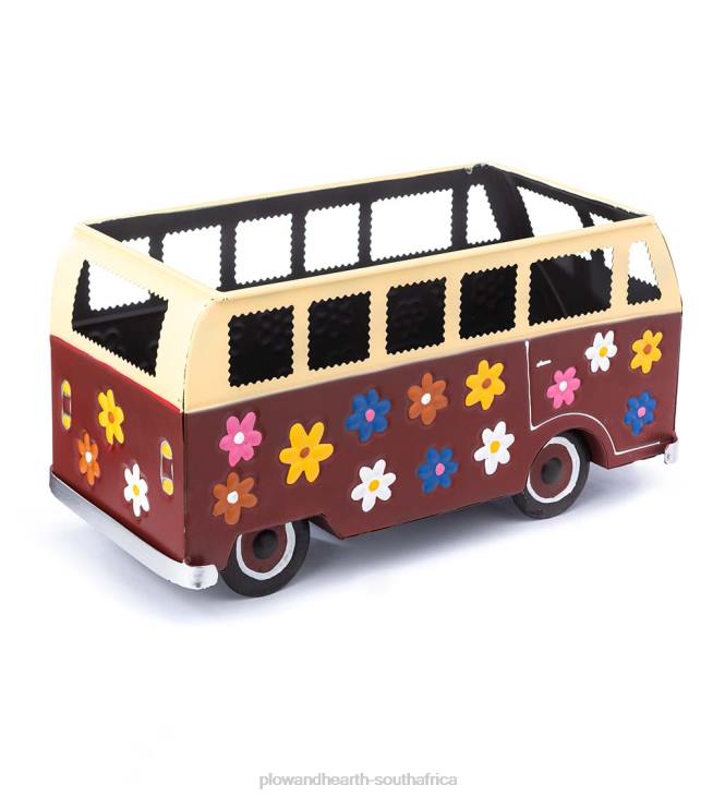 Houseware Plow & Hearth Vintage Style Flower Power Miniature Bus Garden Planter - Red NFLB1542