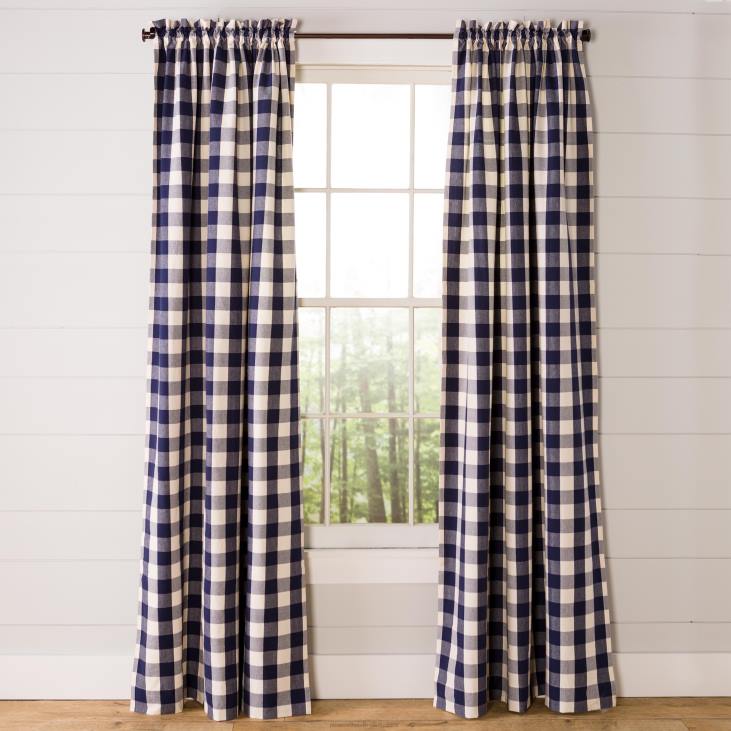 Houseware Plow & Hearth Buffalo Check Rod-Pocket Cotton Curtains, 96 L Pair - Navy NFLB3187