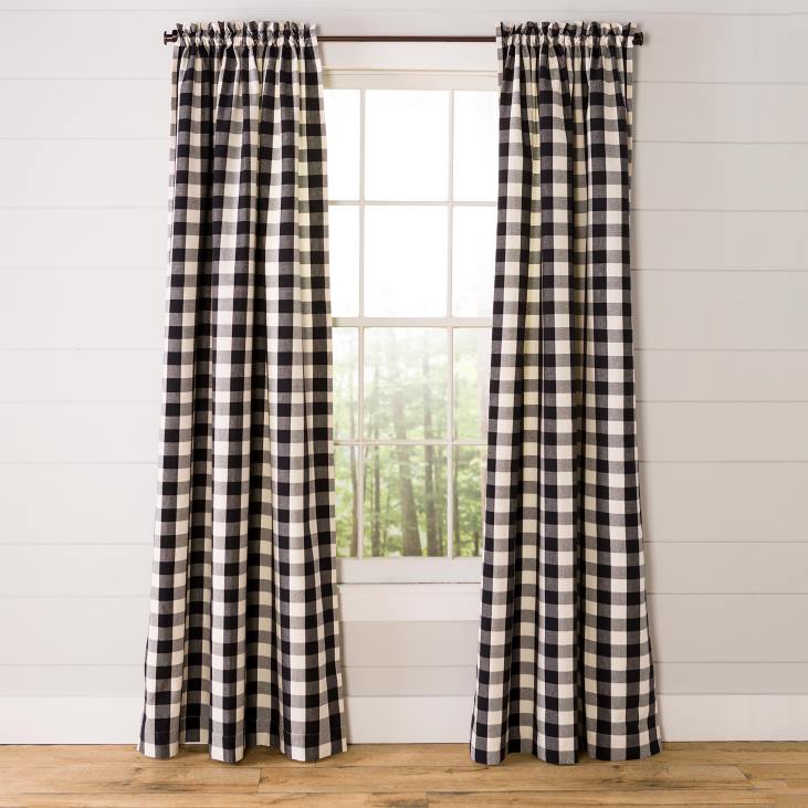 Houseware Plow & Hearth Buffalo Check Rod-Pocket Cotton Curtains, 96 L Pair - Navy NFLB3187