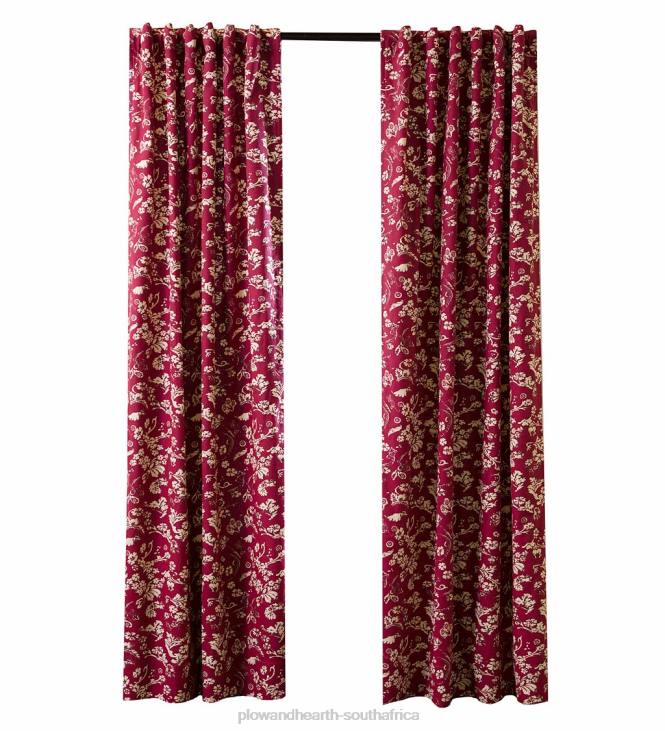 Houseware Plow & Hearth Floral Damask Rod-Pocket Homespun Insulated Curtain Panel, 42 W x 63 L - Red NFLB3148