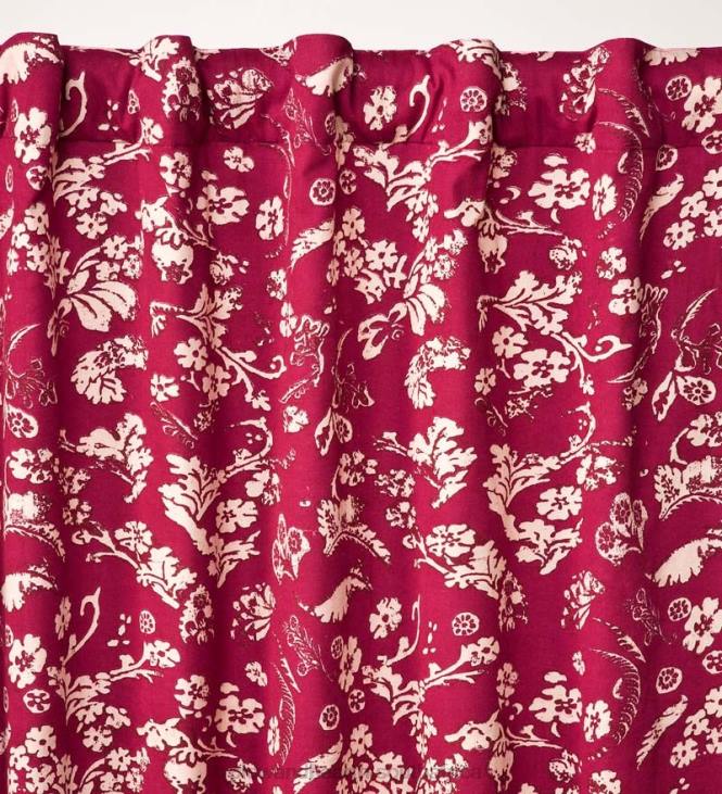 Houseware Plow & Hearth Floral Damask Rod-Pocket Homespun Insulated Curtain Panel, 42 W x 63 L - Red NFLB3148