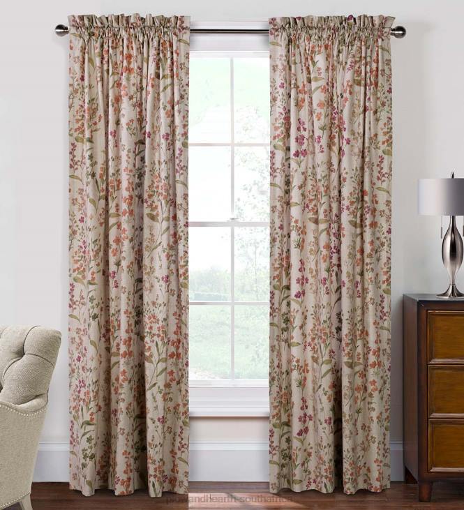 Houseware Plow & Hearth Rockport Floral Linen-Look Curtain Pairs With Tiebacks, 84 L - Linen NFLB3152