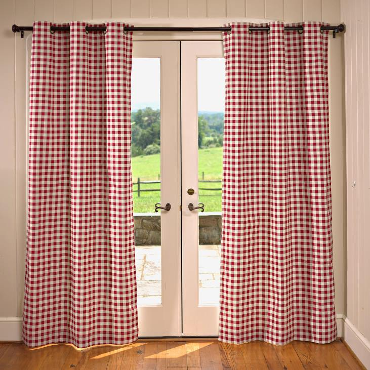 Houseware Plow & Hearth Thermalogic Check Grommet-Top Curtain Pair, 63 L - Cranberry NFLB3176