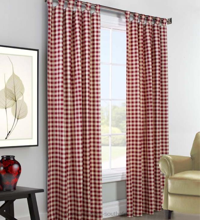 Houseware Plow & Hearth Thermalogic Check Tab-Top Curtain Pair, 95 L x 80 W - Cranberry NFLB3182