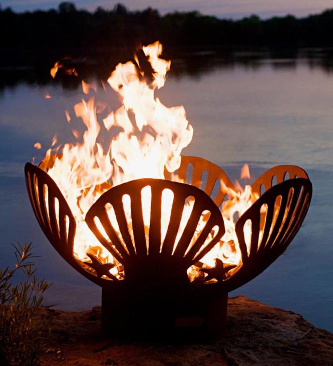 Houseware Plow & Hearth American-Made Firepit Art Barefoot Beach Seashells And Starfish Fire Pit NFLB1627