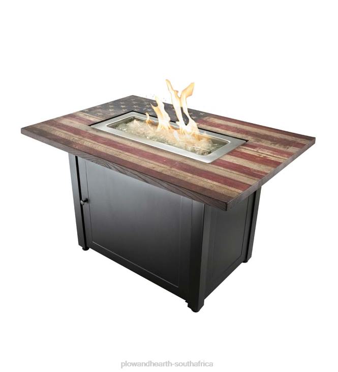 Houseware Plow & Hearth Americana Propane Gas Fire Pit with Faux Wood Tabletop and Glass Rocks NFLB1630
