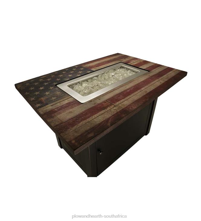 Houseware Plow & Hearth Americana Propane Gas Fire Pit with Faux Wood Tabletop and Glass Rocks NFLB1630