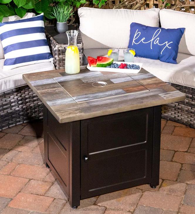 Houseware Plow & Hearth Beldon Outdoor LP Gas Fire Pit with Printed Resin Mantel, 30NFLB1601
