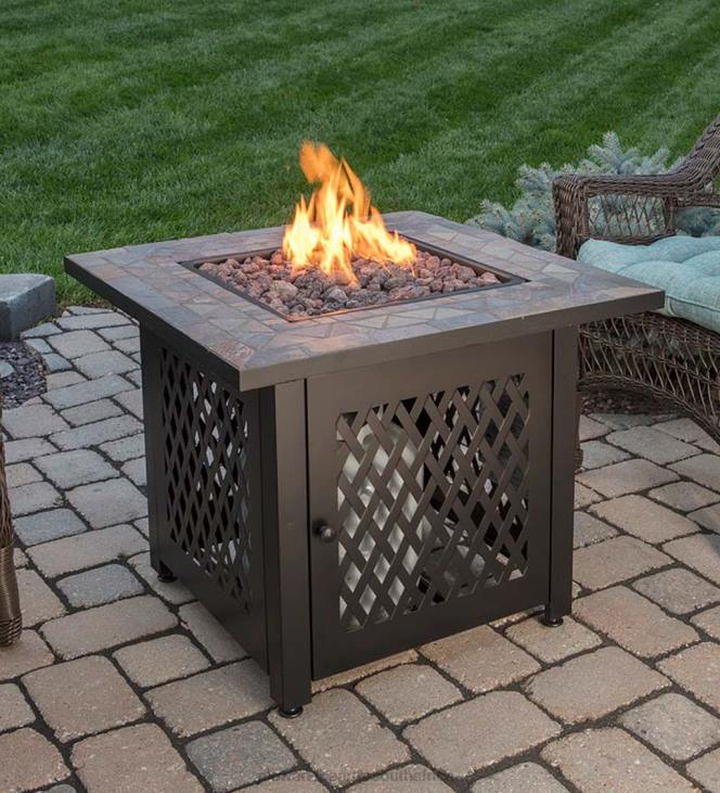 Houseware Plow & Hearth Dolan Outdoor LP Gas Fire Pit with Slate Tile Top, 30NFLB1626