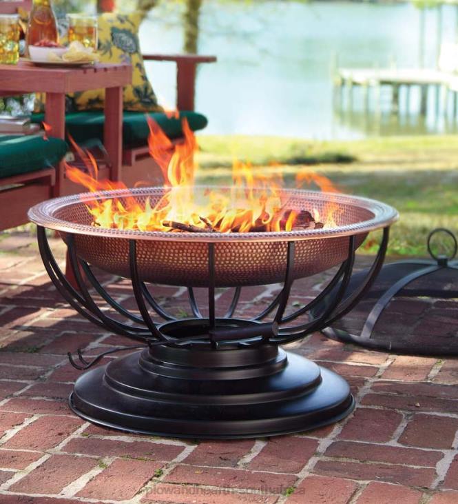 Houseware Plow & Hearth Hammered Copper Fire Pit With Lid Converts To Table NFLB1592