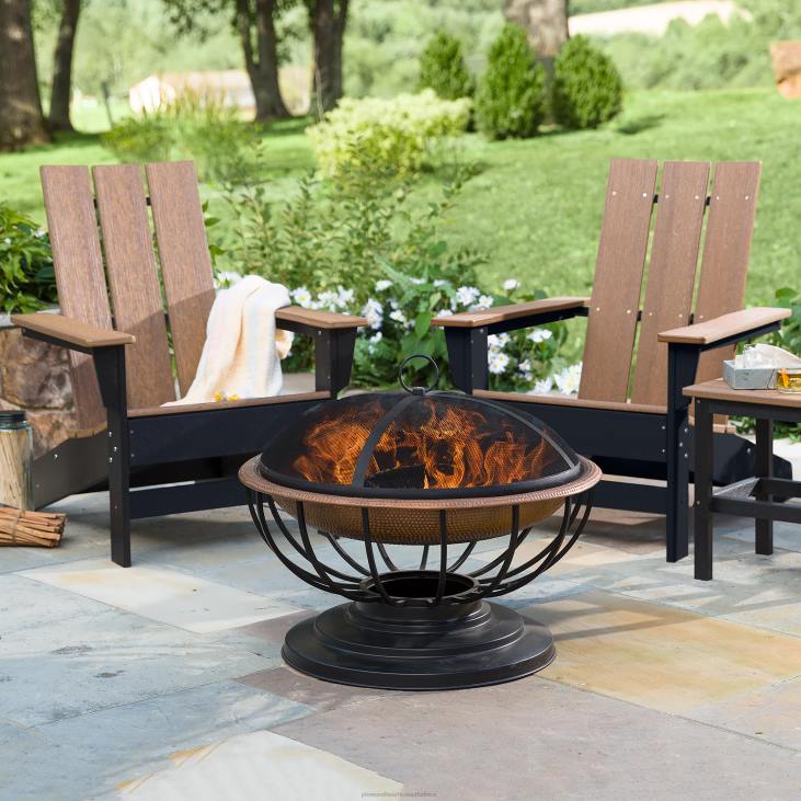 Houseware Plow & Hearth Hammered Copper Fire Pit With Lid Converts To Table NFLB1592
