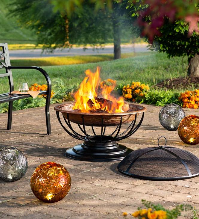 Houseware Plow & Hearth Hammered Copper Fire Pit With Lid Converts To Table NFLB1592