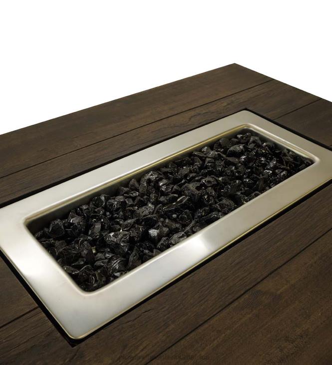 Houseware Plow & Hearth Kamden Propane Gas Fire Pit with Faux Wood Tabletop and Glass Rocks NFLB1609