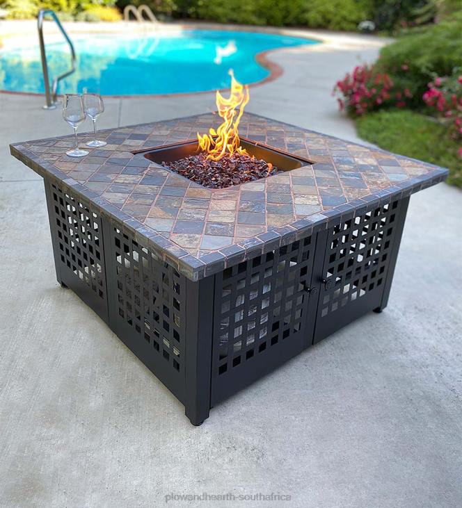 Houseware Plow & Hearth Kingsbury Outdoor LP Gas Fire Pit with Slate and Marble Tile Mantel, 42NFLB1632