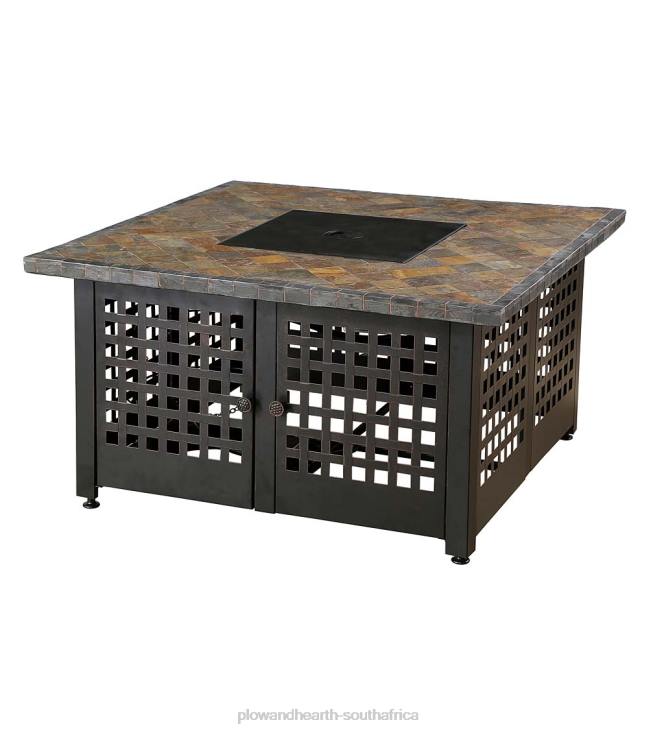 Houseware Plow & Hearth Kingsbury Outdoor LP Gas Fire Pit with Slate and Marble Tile Mantel, 42NFLB1632